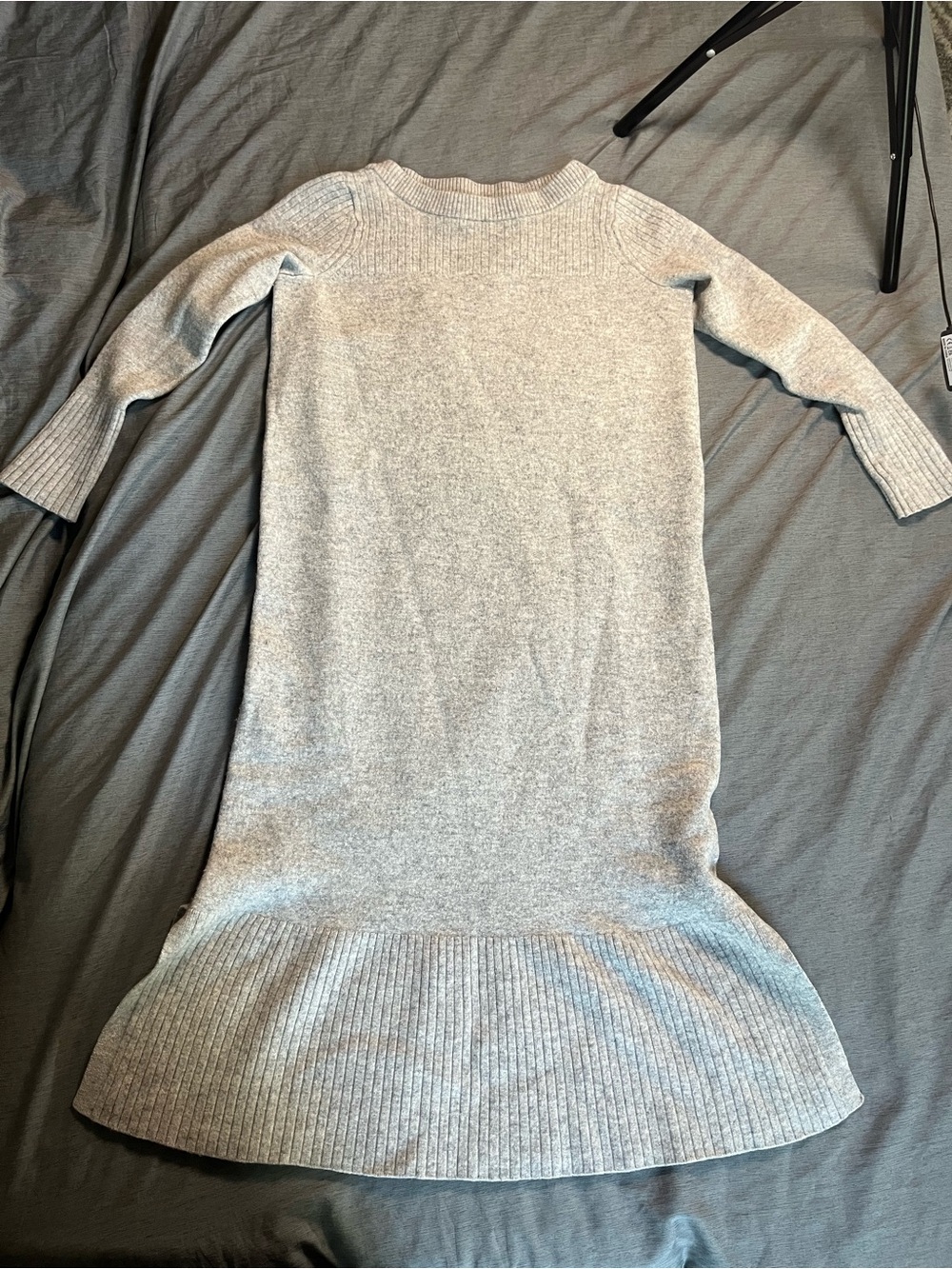 Hatch Light Gray Ribbed Hem Crewneck Sweater Dress 100% wool xxs